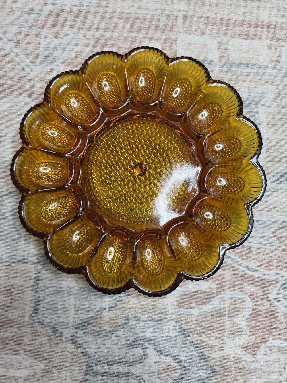 Vintage Indiana Amber Glass Deviled Egg / Serving Platter